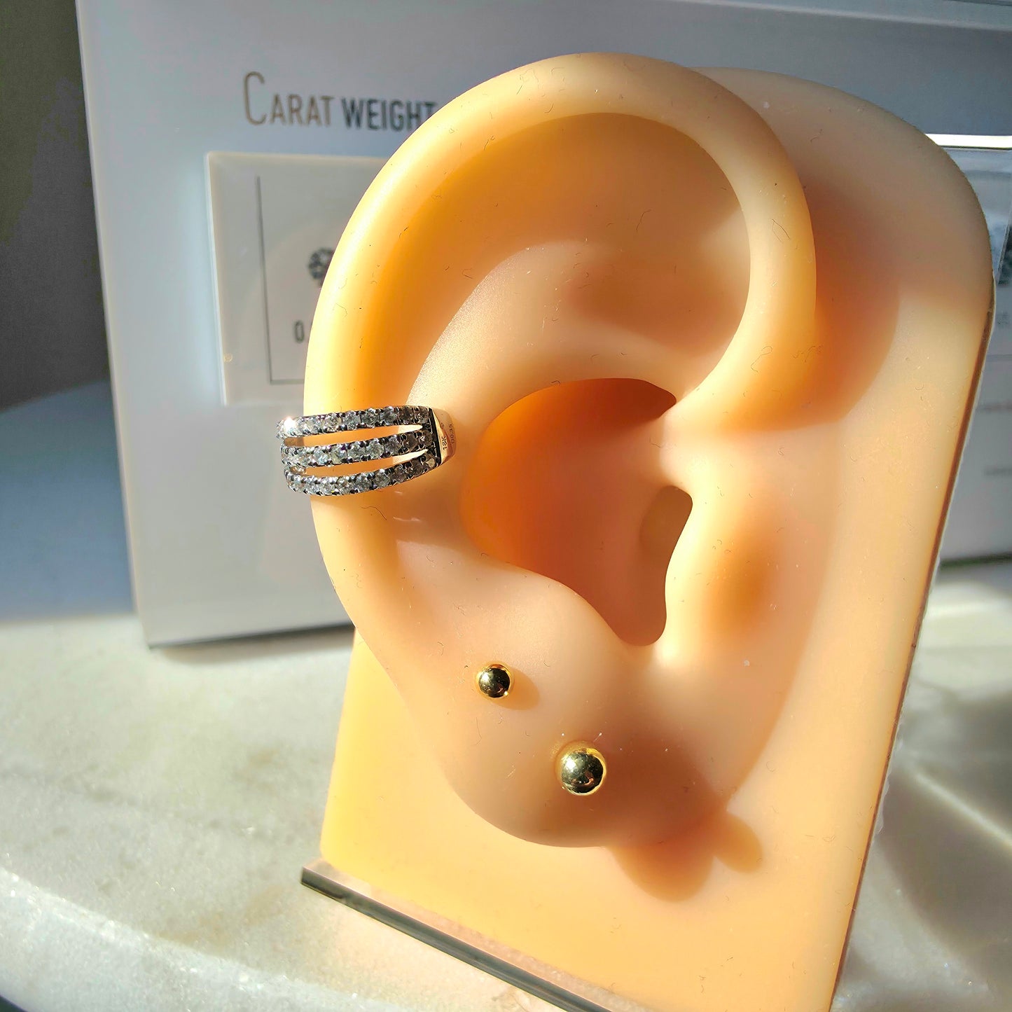 Triple Row Diamond Earcuff in 18K White Gold