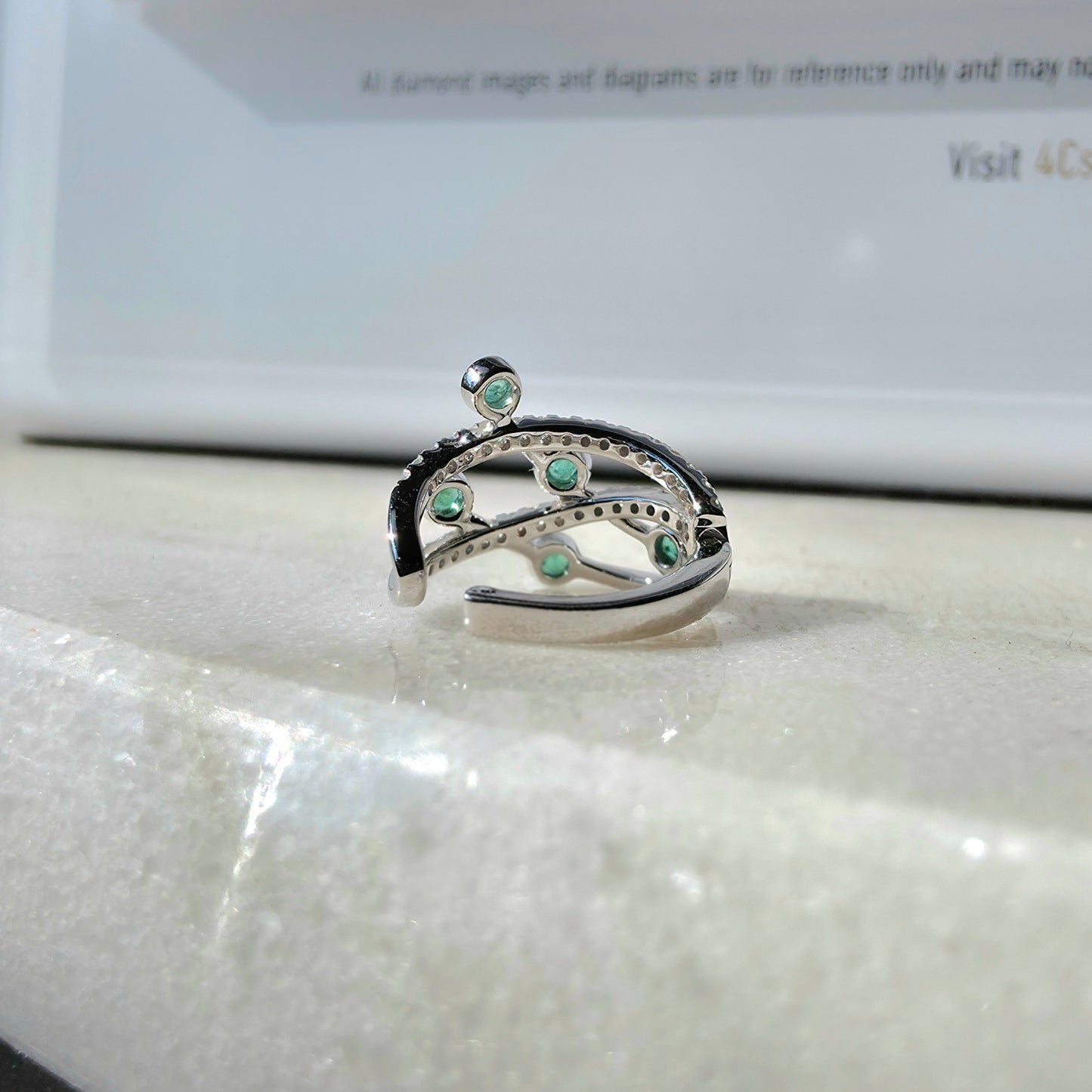 Bevelled Emerald and Diamond Earcuff in 18K White Gold