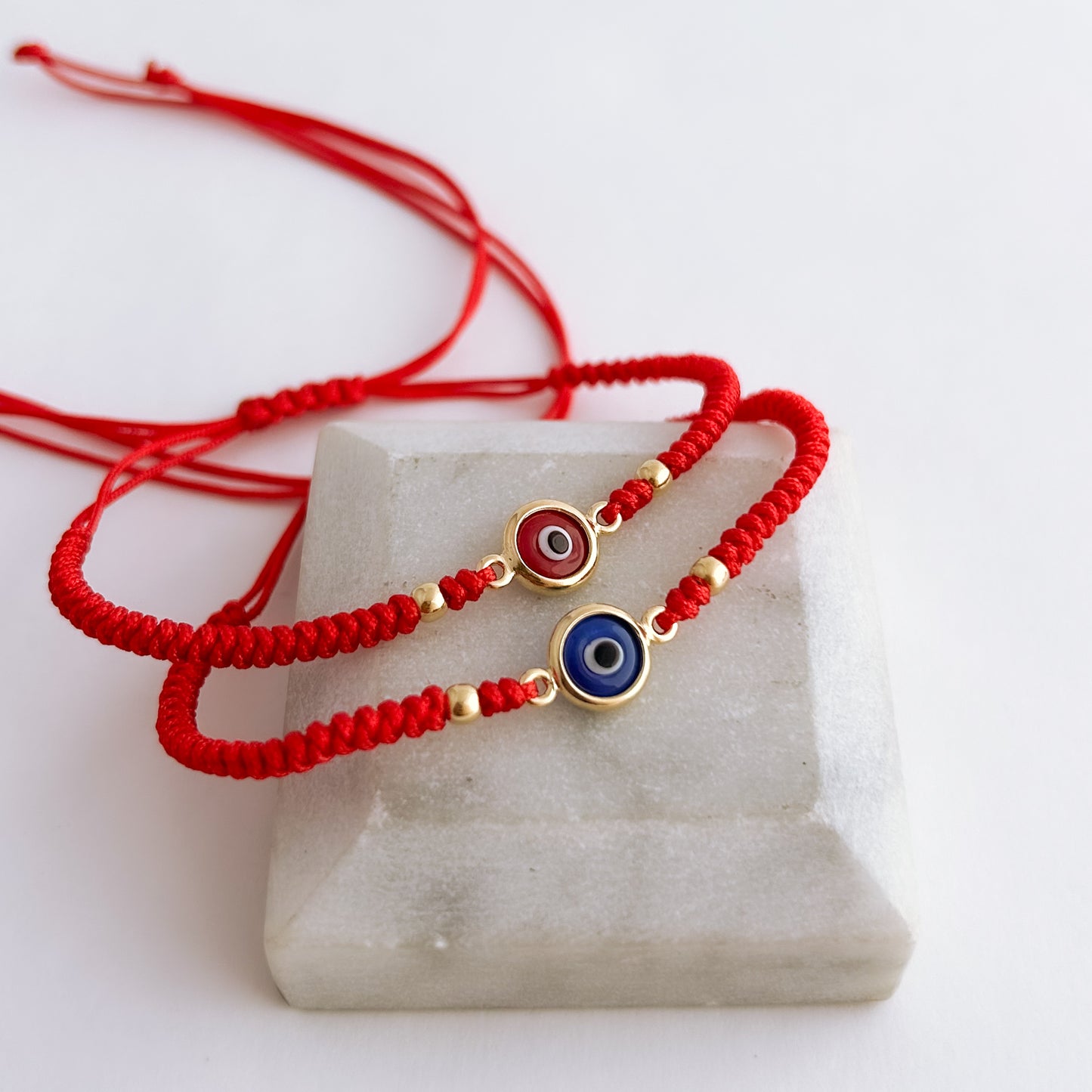 Handwoven Evil Eye Bezel Bracelet and 2 beads in 18K Gold