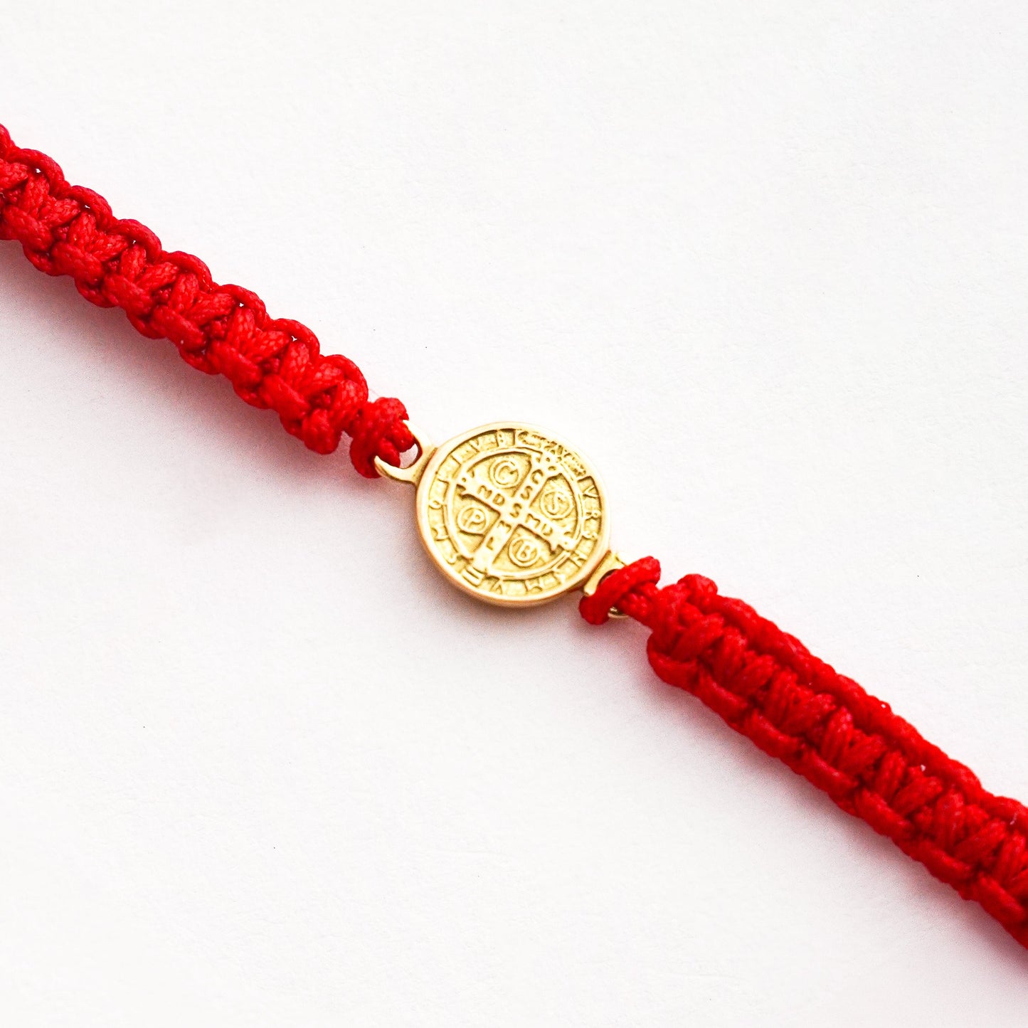 Handwoven Thread Bracelet with Saint Benedict Medal in 18K Gold