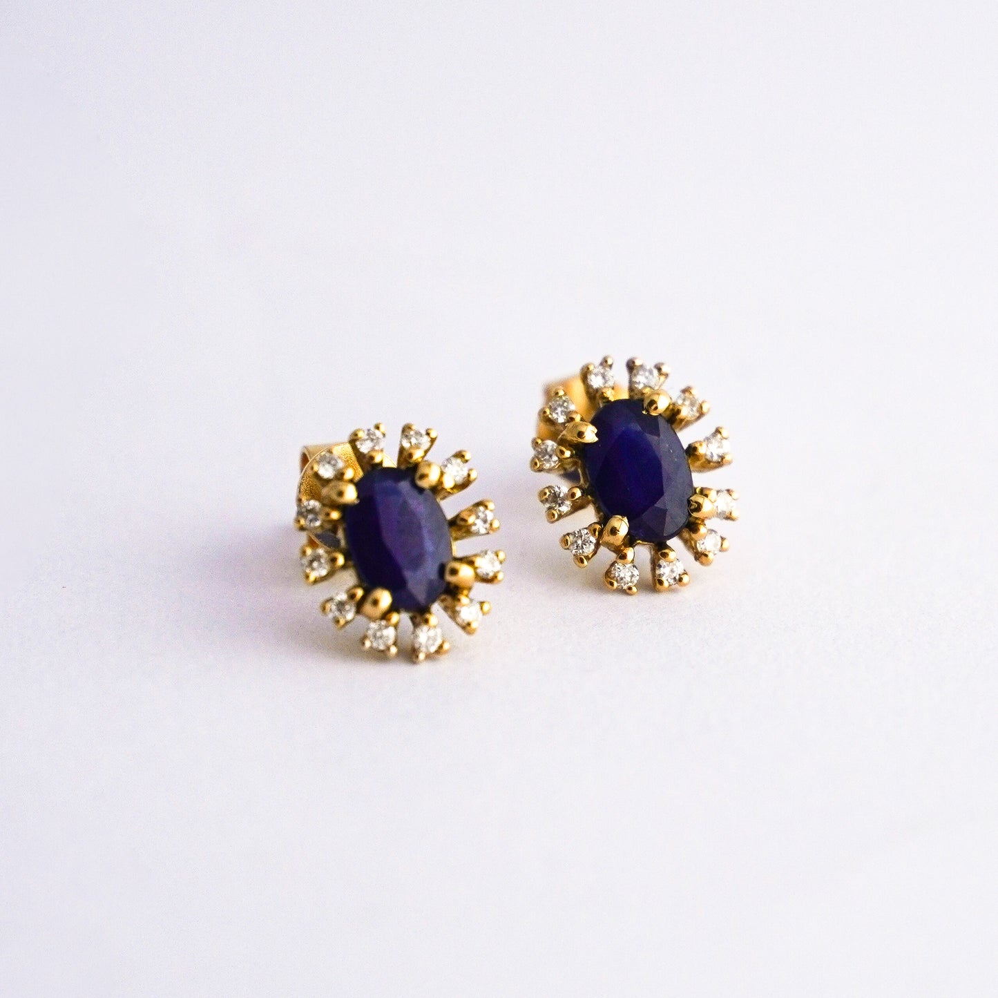 Blue Crown Earrings - Sapphire and Natural Diamonds in 18K Gold