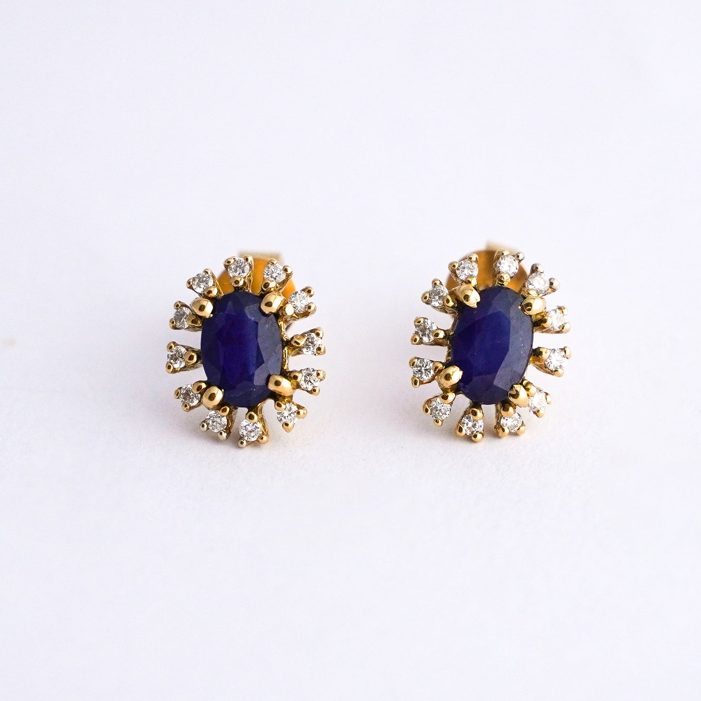 Blue Crown Earrings - Sapphire and Natural Diamonds in 18K Gold