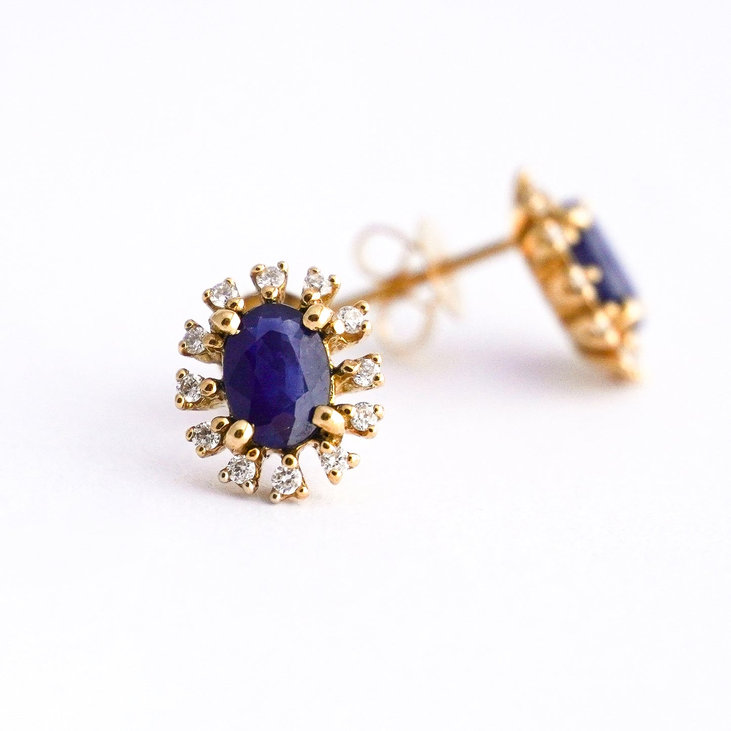 Blue Crown Earrings - Sapphire and Natural Diamonds in 18K Gold