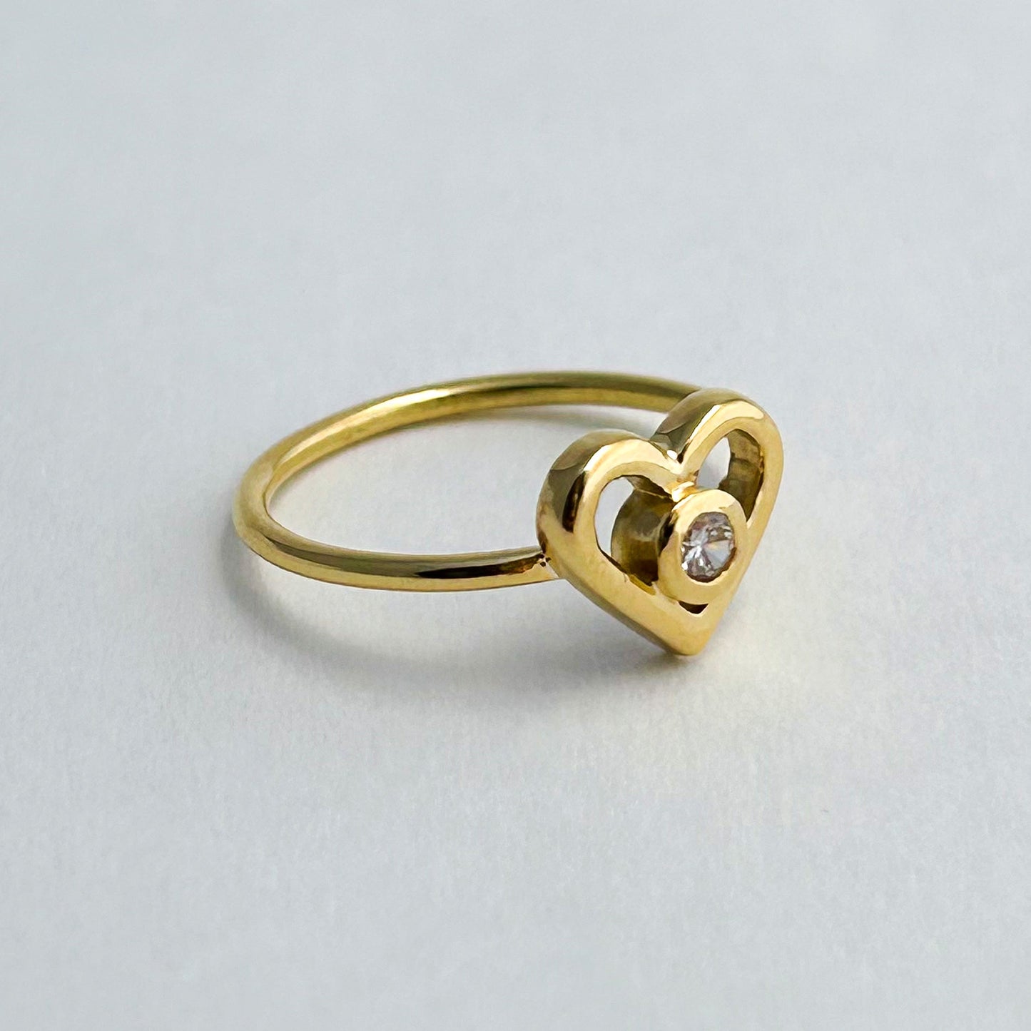 Open Heart Cubic Zirconia Ring in 18K Gold