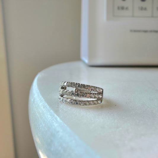 Triple Row Diamond Earcuff in 18K White Gold
