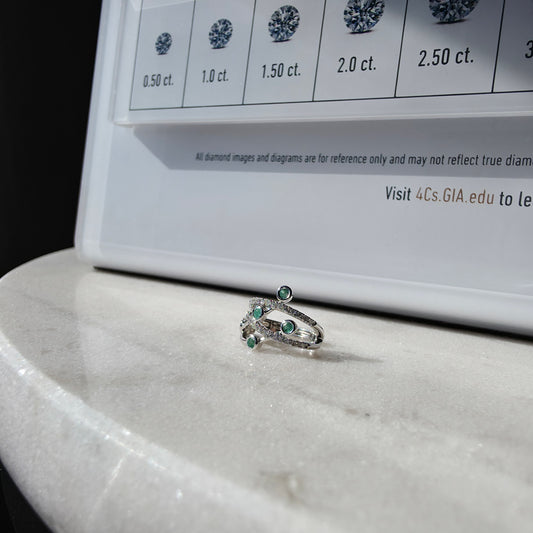 Bevelled Emerald and Diamond Earcuff in 18K White Gold