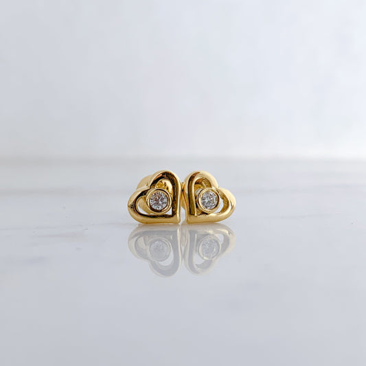 Open Heart Cubic Zirconia Stud Earrings in 18K Gold