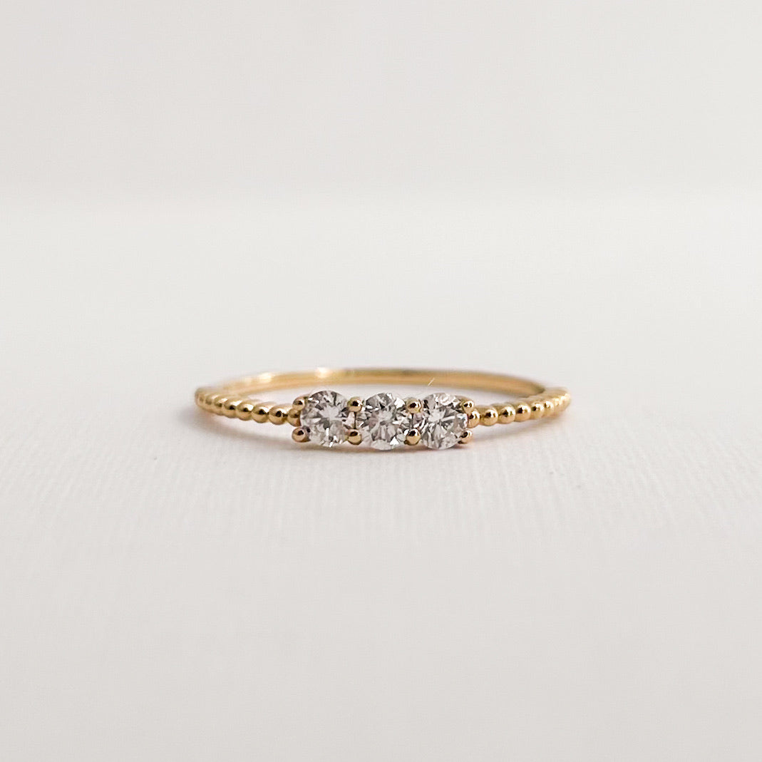 Three Stone Natural Diamond Ring (0.25 ct) in 18K Gold