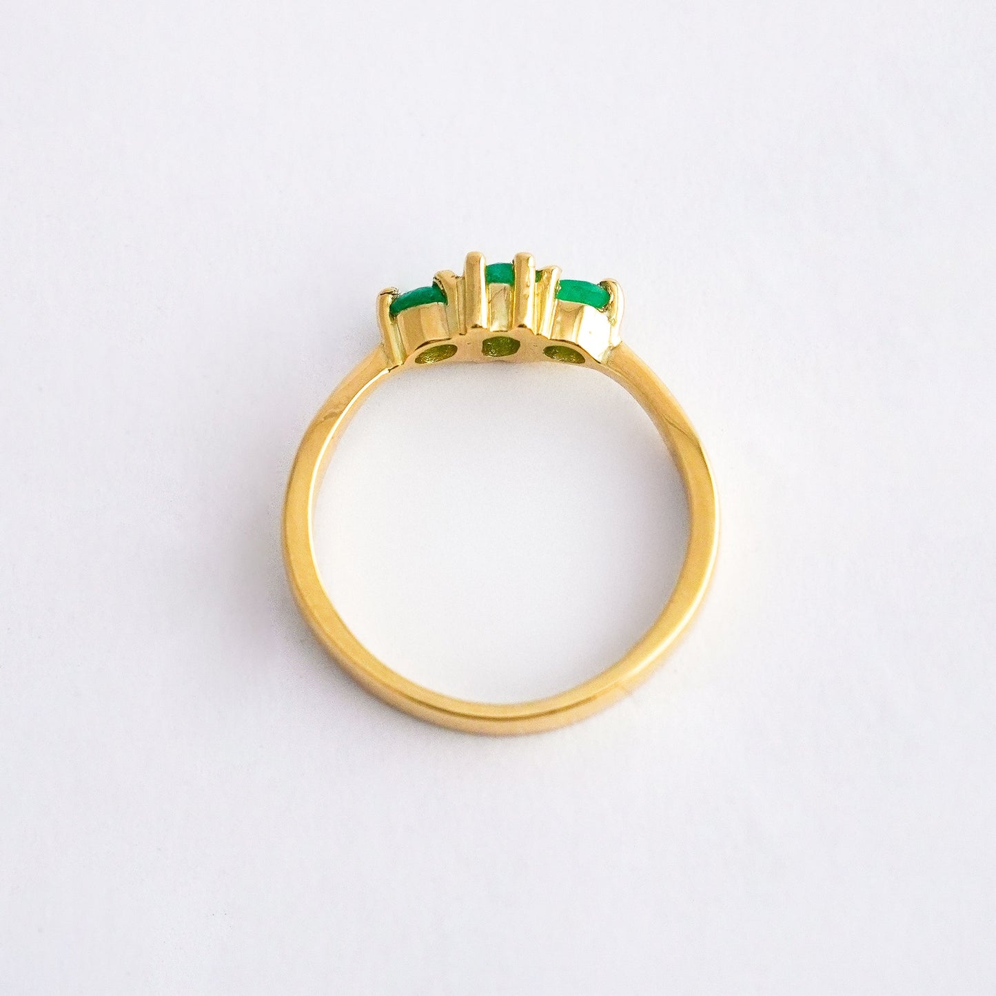 Three Stone Natural Emerald Ring in 18K Gold