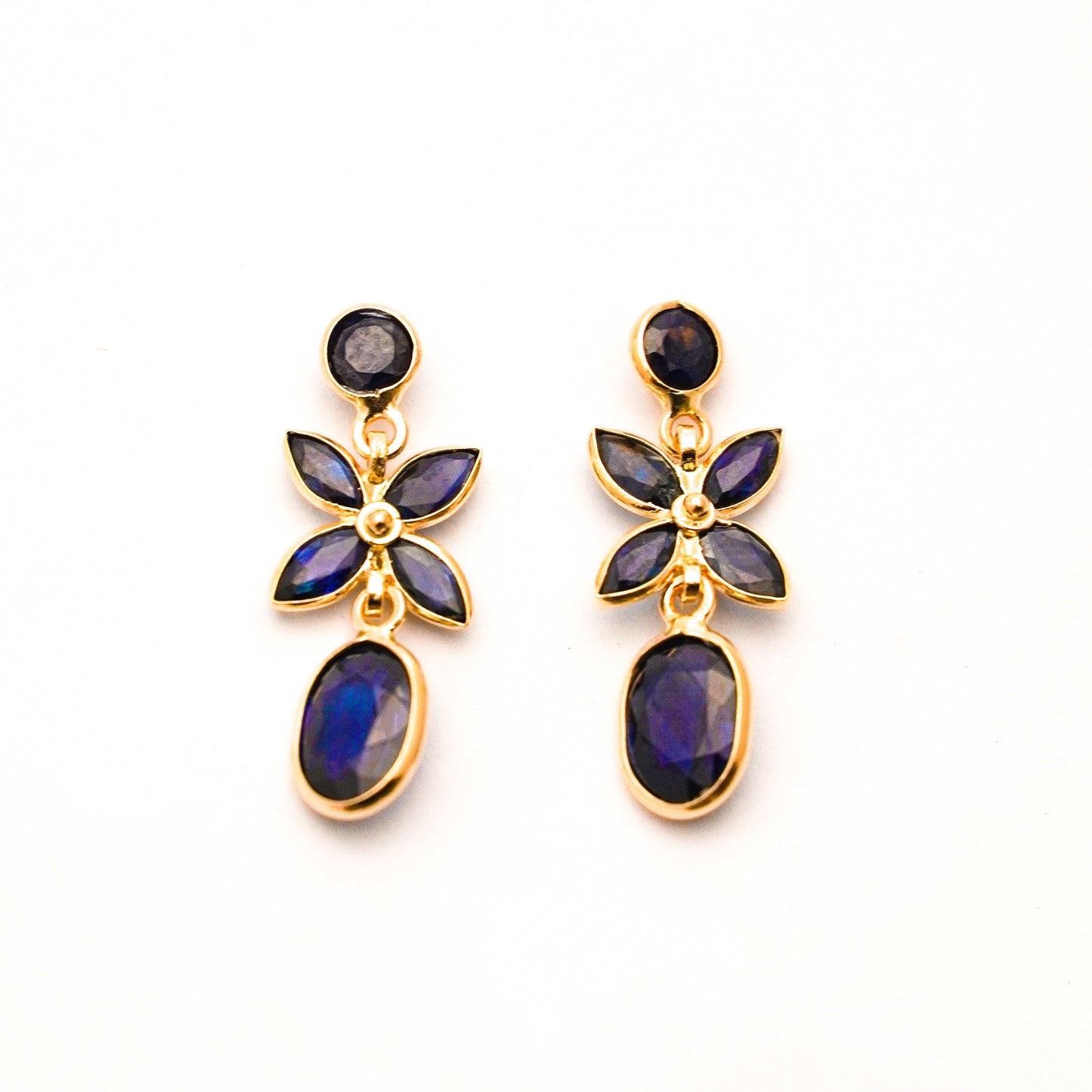 Sapphire Flower Drop Earrings in 18K Yellow Gold