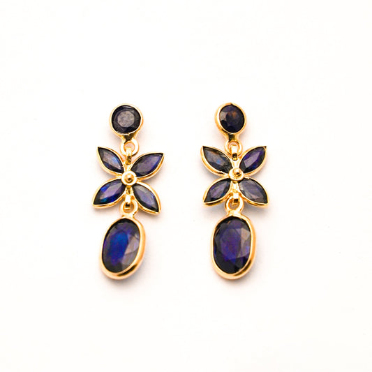 Sapphire Flower Drop Earrings in 18K Yellow Gold
