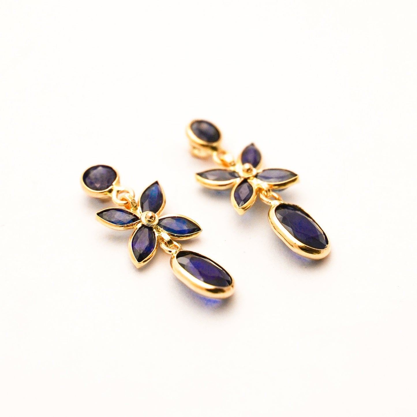 Sapphire Flower Drop Earrings in 18K Yellow Gold