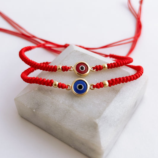 Handwoven Evil Eye Bezel Bracelet and 2 beads in 18K Gold