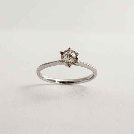 6-Prong Natural Diamond Engagement Ring (0.142 ct) in 18K White Gold