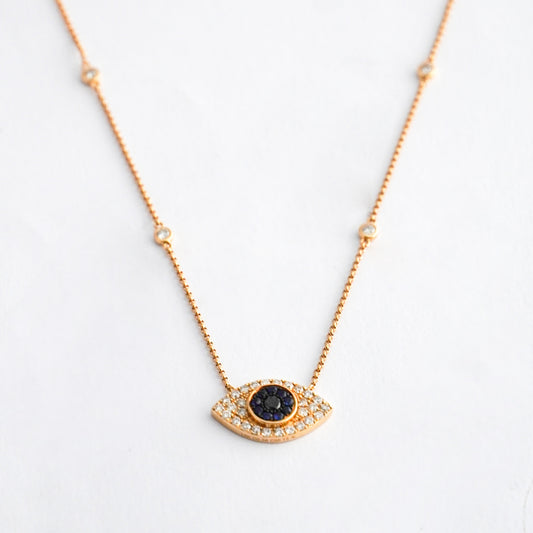 Turkey Eye pendant with Natural Diamonds and Sapphires 18K YG