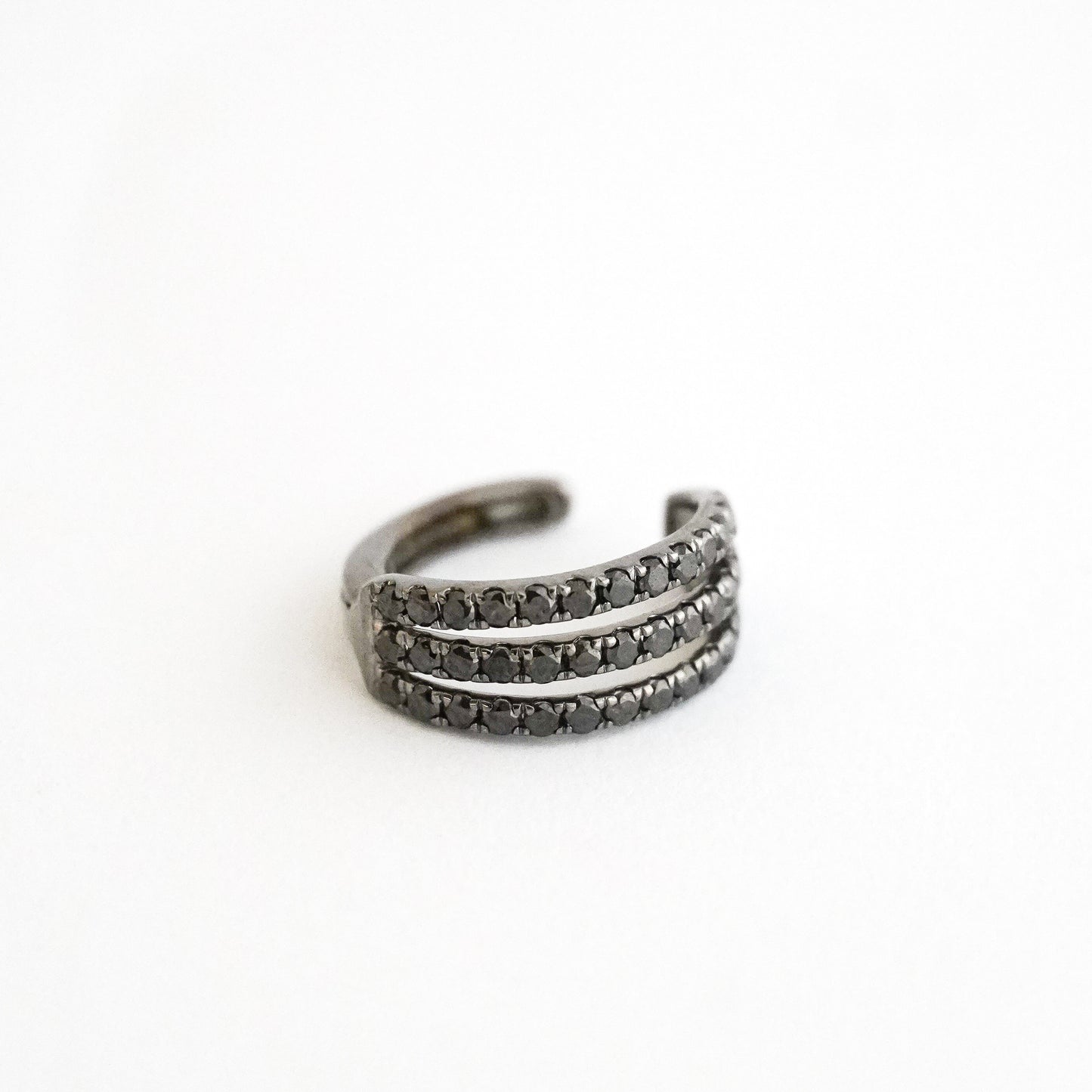 Triple Row Black Diamond Earcuff in 18K Black Gold