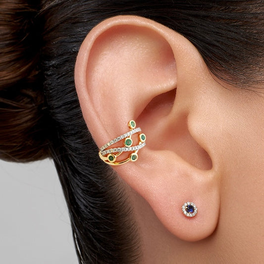 Bevelled Emerald and Diamond Earcuff in 18K Yellow Gold