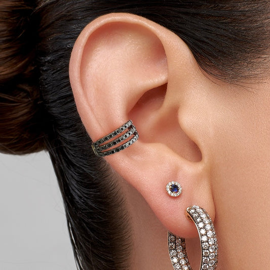 Triple Row Black Diamond Earcuff in 18K Black Gold