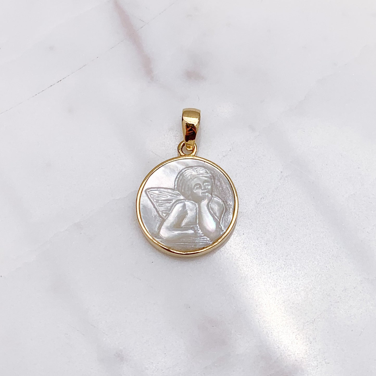 Mother of Pearl Angel Pendant in 18K Gold