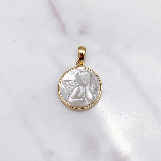Mother of Pearl Angel Pendant in 18K Gold