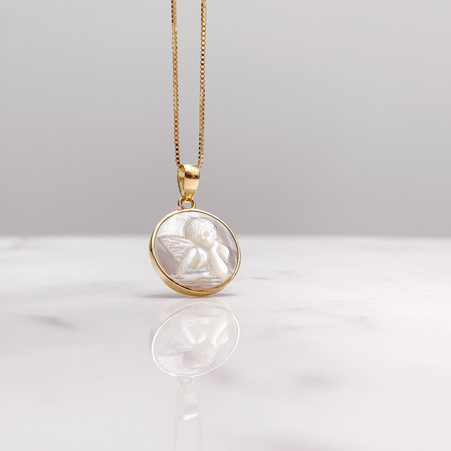 Mother of Pearl Angel Pendant in 18K Gold