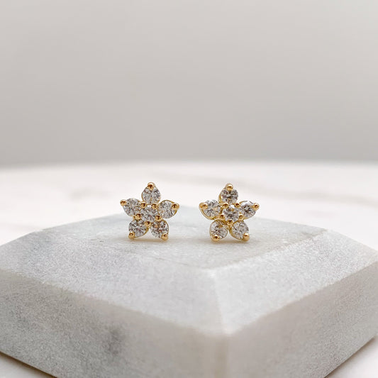 Five Petal Flower Earrings in 18K Gold